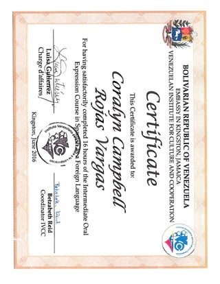 CORA Spanish Language Certificate -ORAL