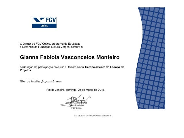 Certificado Fgv Gerenciamento Do Escopo Do Projeto