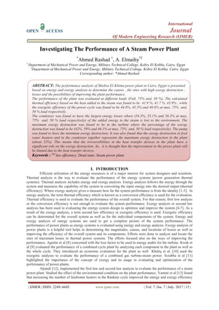 Investigating The Performance of A Steam Power Plant | PDF