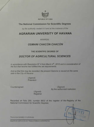 Official Translation of PhD Certificate