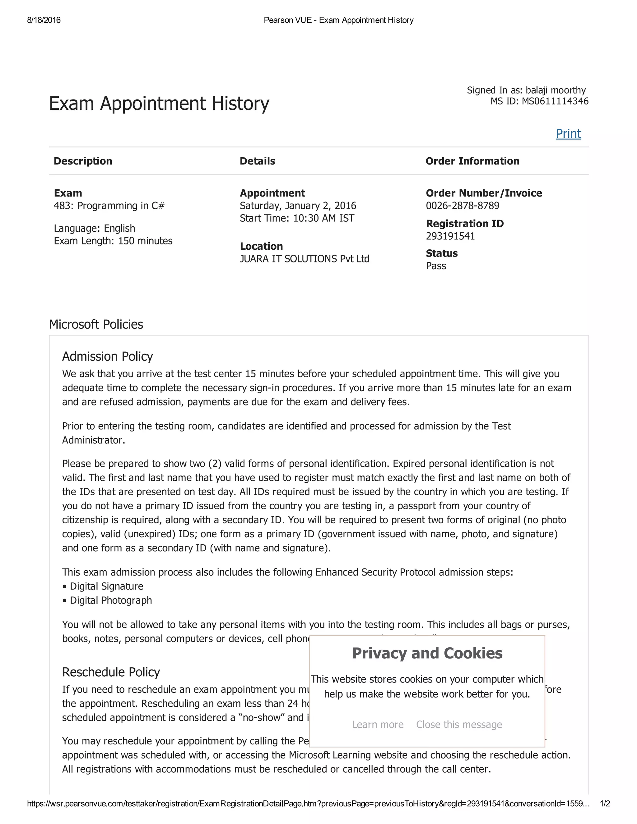 Balaji pearson vue exam appointment history pdf