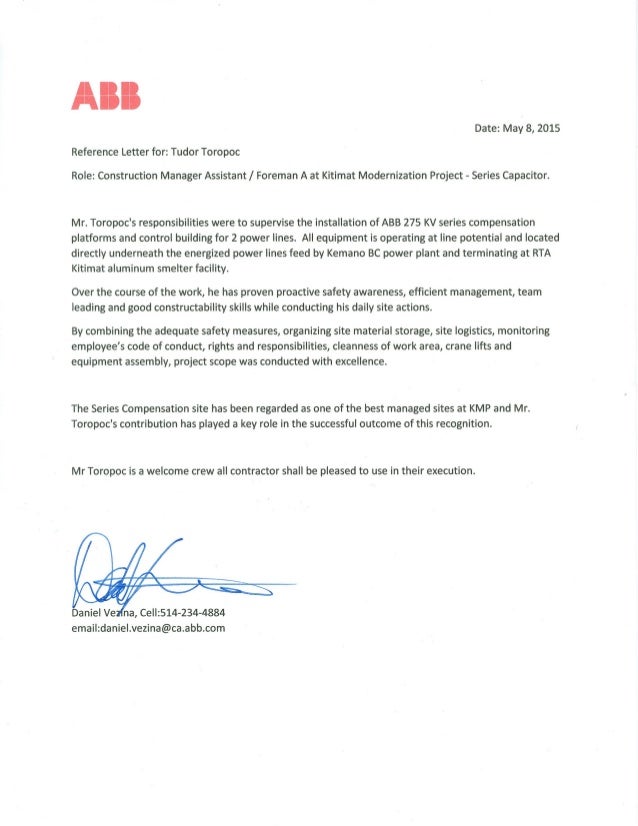 tudor toropoc reference letter abb installation letter