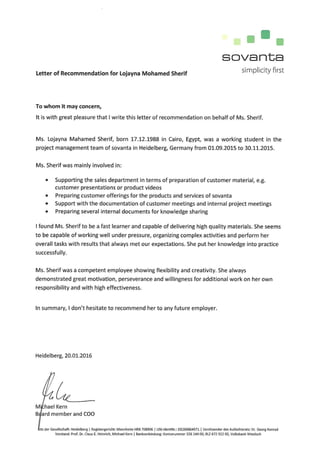 Letter of Recommendation Lojayna Sherif sovanta AG