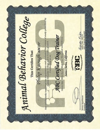 Dog Trainer Certification Certificate PDF