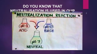 DO YOU KNOW THAT
NEUTRALISATION IS USED IN OUR
DAILY LIFE ???
 