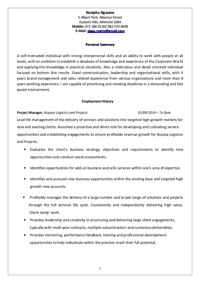 Nozipho Ngwane Updated CV