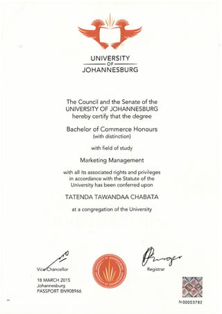 UJ Honors Certificate