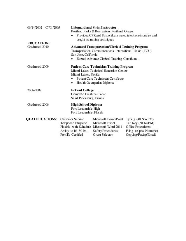 swim instructor resume