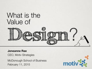 What is the
Value of
Jeneanne Rae
CEO, Motiv Strategies
McDonough School of Business
February 11, 2015
?
 