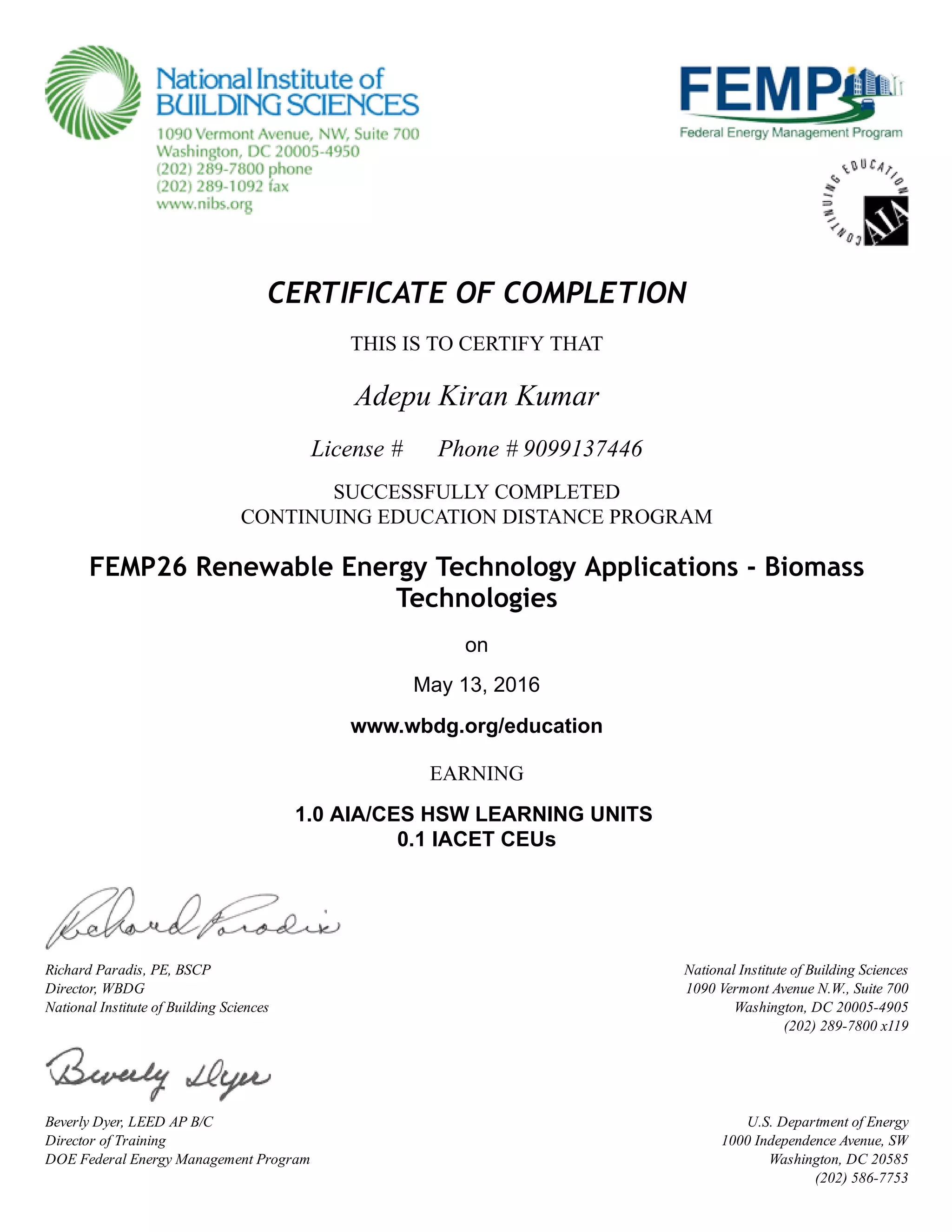 Certificate Course on Renewable Energy Technology | PDF