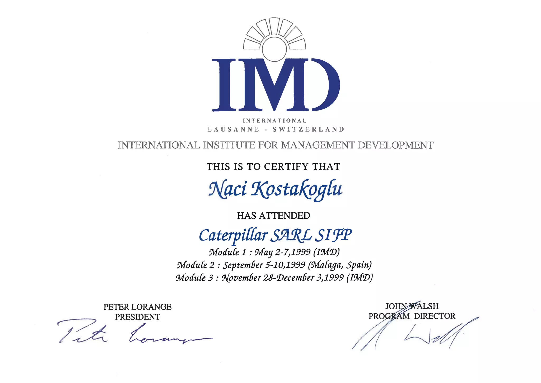 IMD Caterpillar SARL SIFP MayDec 1999 PPT