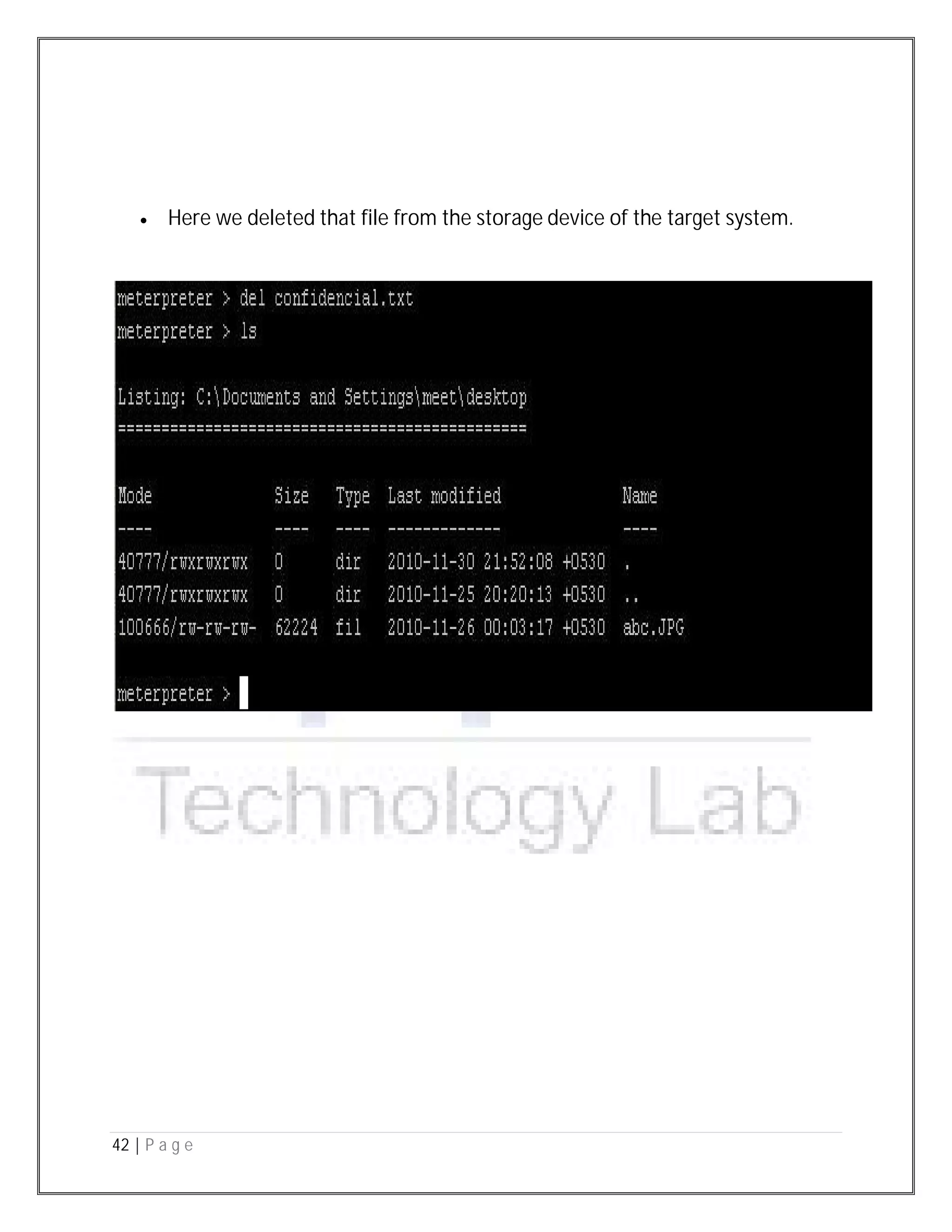 42 | P a g e
 Here we deleted that file from the storage device of the target system.
 
