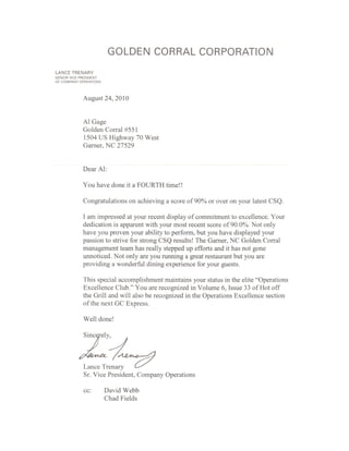 Al Gage Congrats Letter Sr.VP Lance Trenary GC Aug 2010