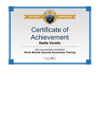 KnoewBe4 Security Awareness Training Certificate