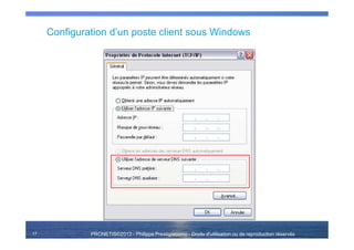 PRONETIS©2013 - Philippe Prestigiacomo - Droits d'utilisation ou de reproduction réservés
Configuration d’un poste client sous Windows
17
 