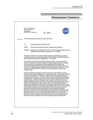 APPENDIX B
30 REPORT NO. IG-13-019
MANAGEMENT COMMENTS
 