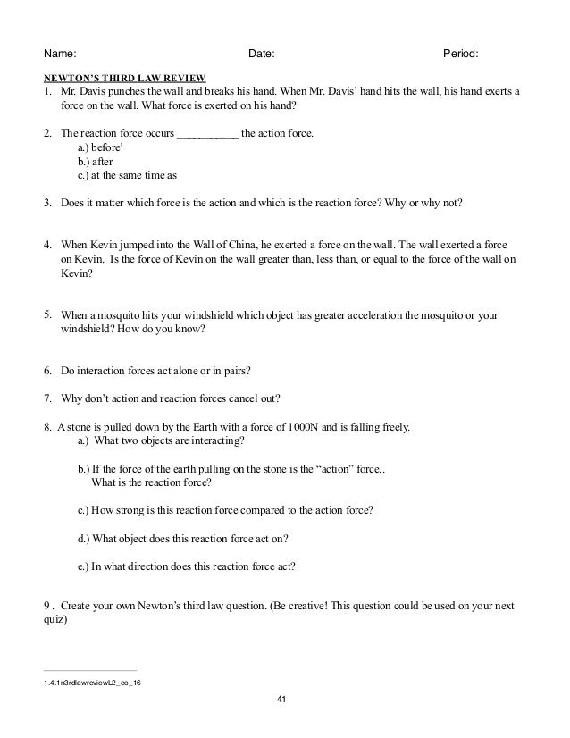 Newton039s 3rd Law Worksheet