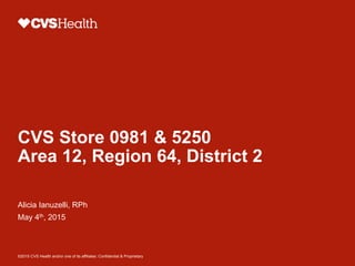 CVS Store 0981 & 5250
Area 12, Region 64, District 2
Alicia Ianuzelli, RPh
May 4th, 2015
©2015 CVS Health and/or one of its affiliates: Confidential & Proprietary
 