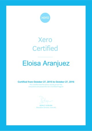 Eloisa Aranjuez
Certified from October 27, 2015 to October 27, 2016
 