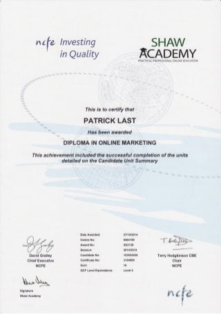 Diploma in Online Marketing 2014