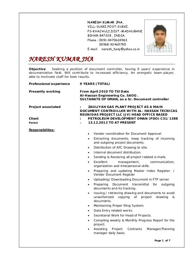 CV- NARESH KUMAR JHA-Document Controller