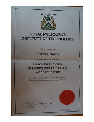 Camille Nurka RMIT Diploma