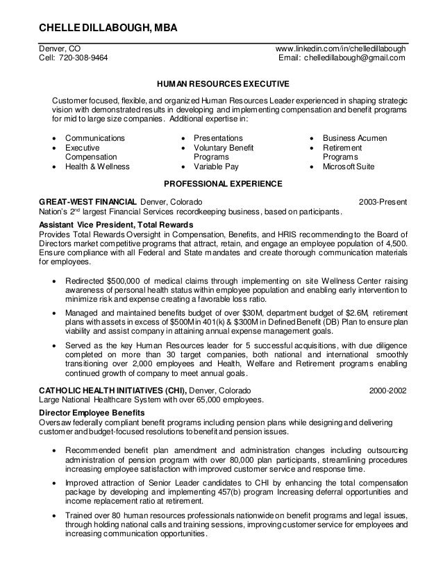 resume of chelle dillabough human resources assistant vice president of human resources resume