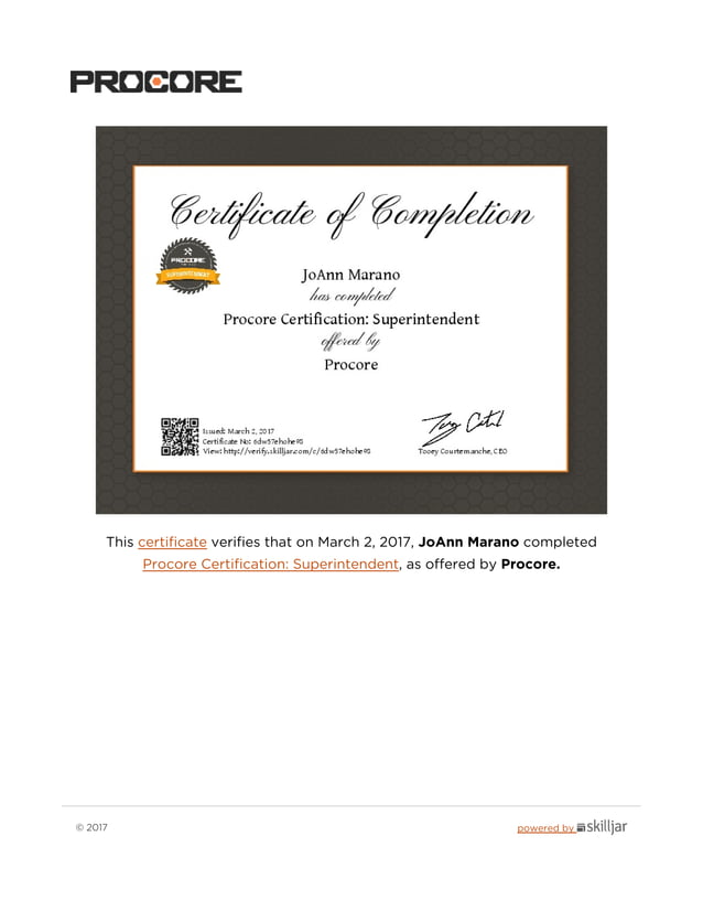 Procore Superintendent Certification PDF