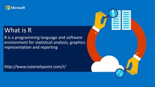 What is R
R is a programming language and software
environment for statistical analysis, graphics
representation and reporting
http://www.tutorialspoint.com/r/
 