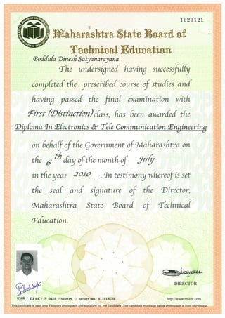 Diploma Passing Certificate 