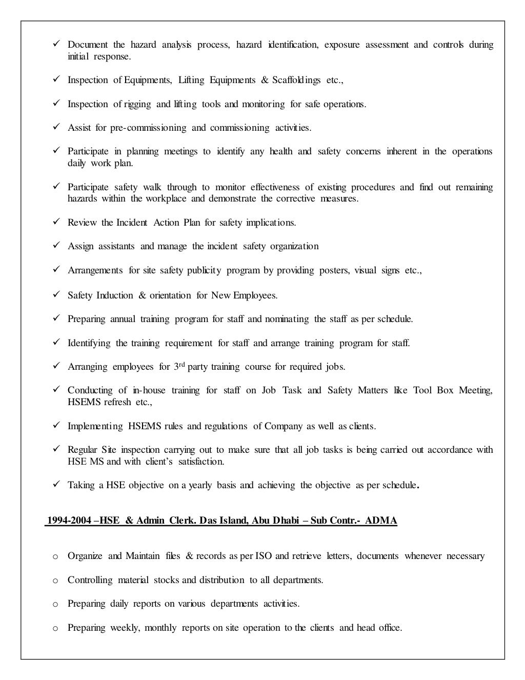 Sample cv for health and safety officer image