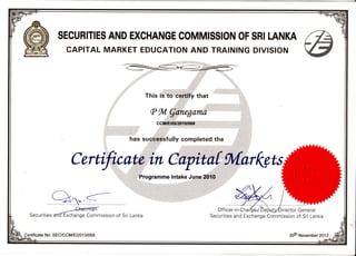 Certificate in Capital Markets