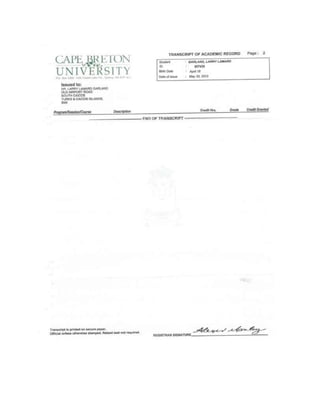 Cape Breton University Transcript | PDF