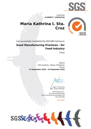 GMP- FOOD Industry course_certificate