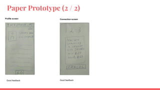 Paper Prototype (2 / 2)
Profile screen Connection screen
Good feedback Good feedback
 