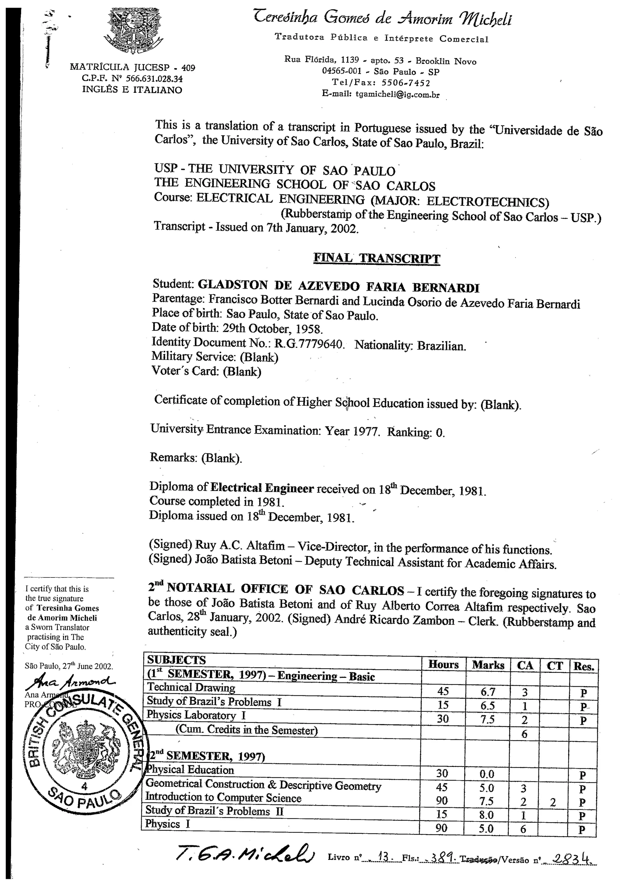 Transcript of the Electrical Power Engineering Graduation Course