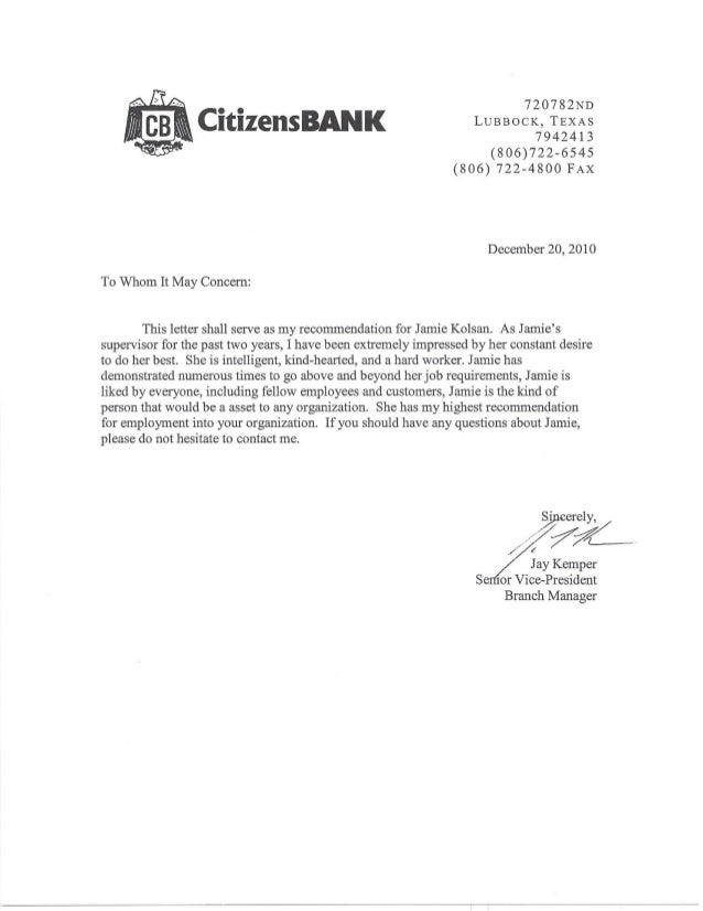 Citizens Bank Letter of