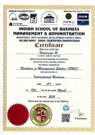 Natarajan Degree Certificate