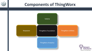 Components of ThingWorx
Welcome To The Parallel World
ThingWorx FoundationKeepware
Vuforia
ThingWorx Utilities
ThingWorx Analytics
 