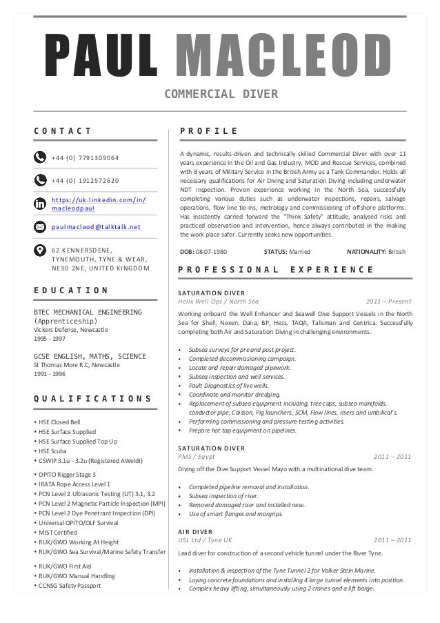 Dive resume