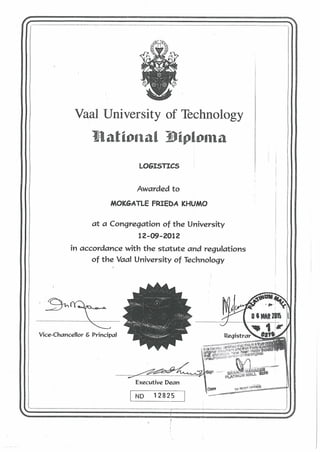 Diploma of khumo mokgatle