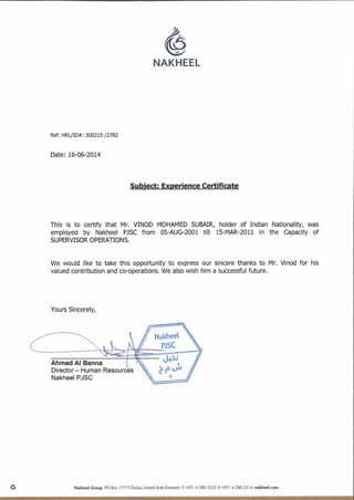 Nakheel Experience Certificate