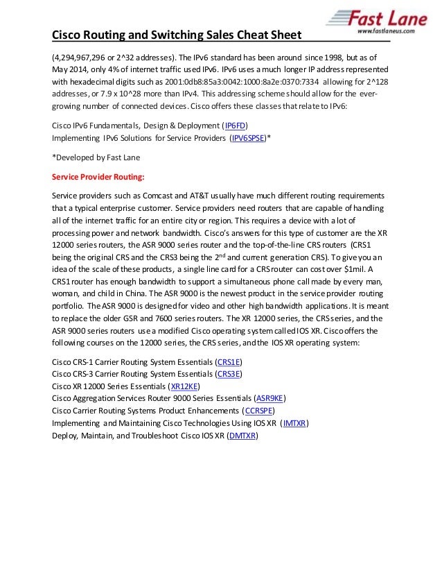 Cisco Routing and Switching Cheat Sheet