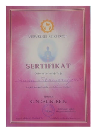 Certificate - Kundalini Reiki Third -Master Degree