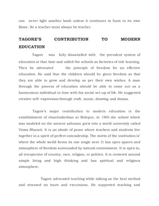 Tagoras Learning Model Educational philosophy of Rabindranath Tagore | DOCX