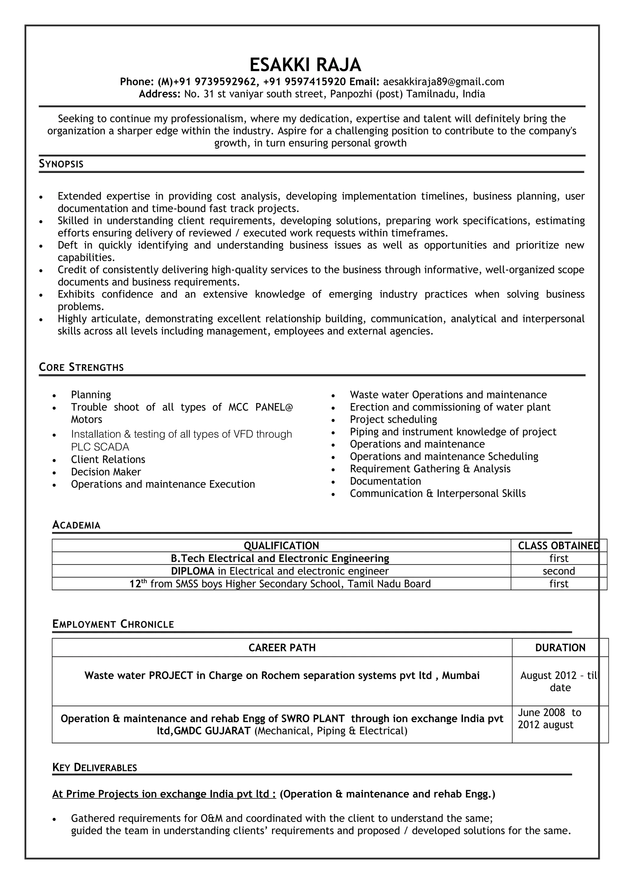 Esakki raja resume | DOC