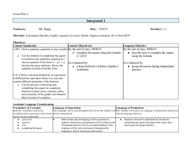 Lesson Plan Sequence For High School Math