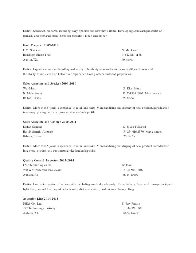 food preparer resume