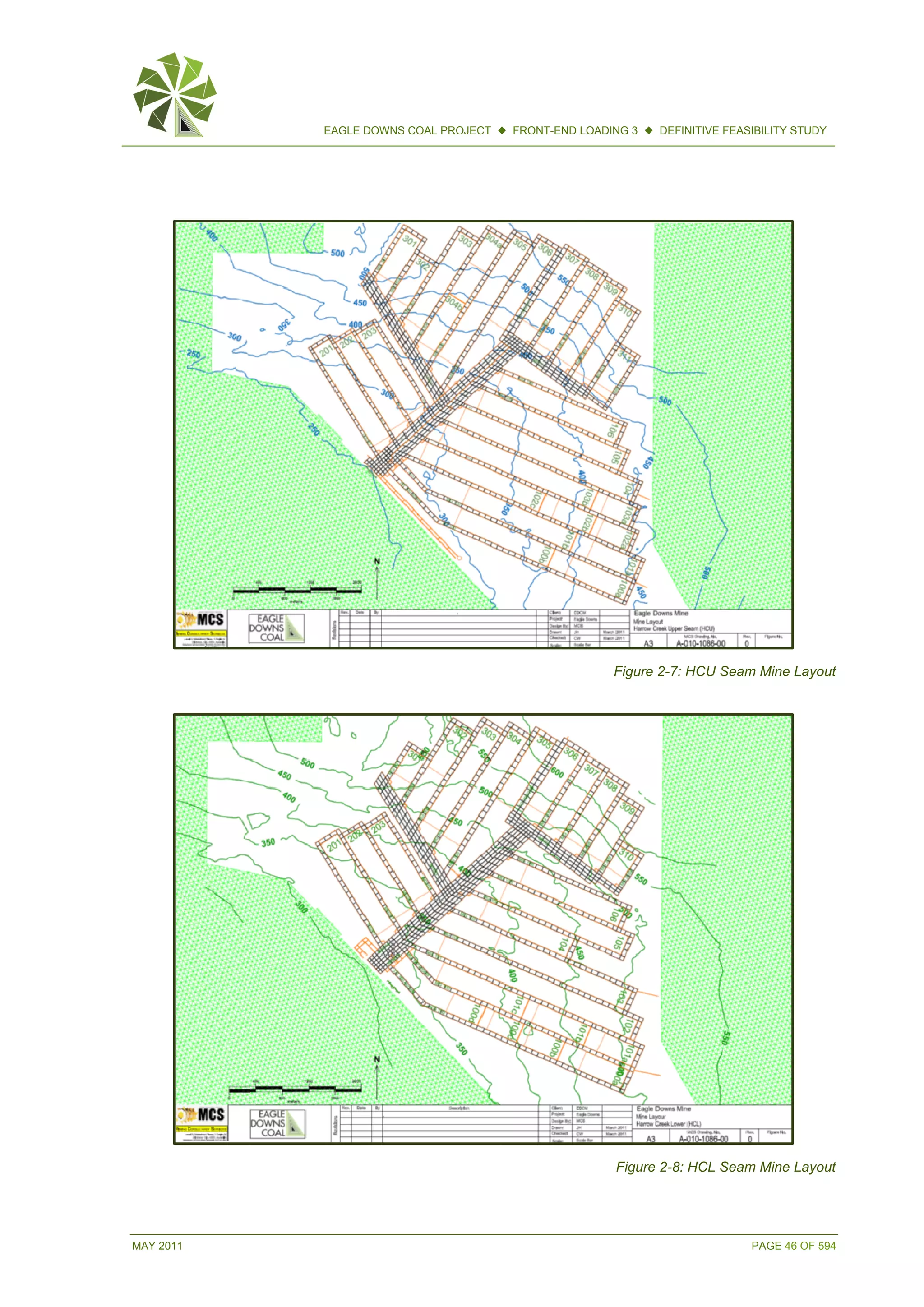 MAY 20011
EAAGLE DOWNS COOAL PROJECT  FRONT-END LLOADING 3  D
Figure 2-
Figure 2-
EFINITIVE FEAS
-7: HCU Seam
-8: HCL Seam
PAGE 46 OF 594
IBILITY STUDY
m Mine Layout
m Mine Layout
4
t
t
 
