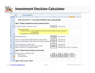 Investment Decision Calculator
Email: leybovich.ilya@gmail.com Rev 2.5 ©2016 All rights reserved 1
 